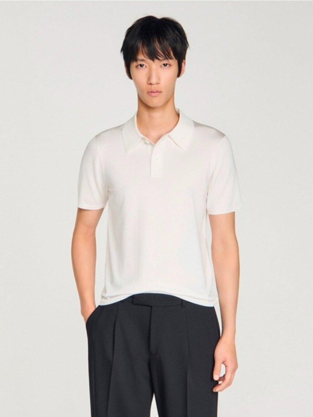 Sandro Paris Men's Short Sleeve Knitted White Polo Shirt Size Medium NWOT